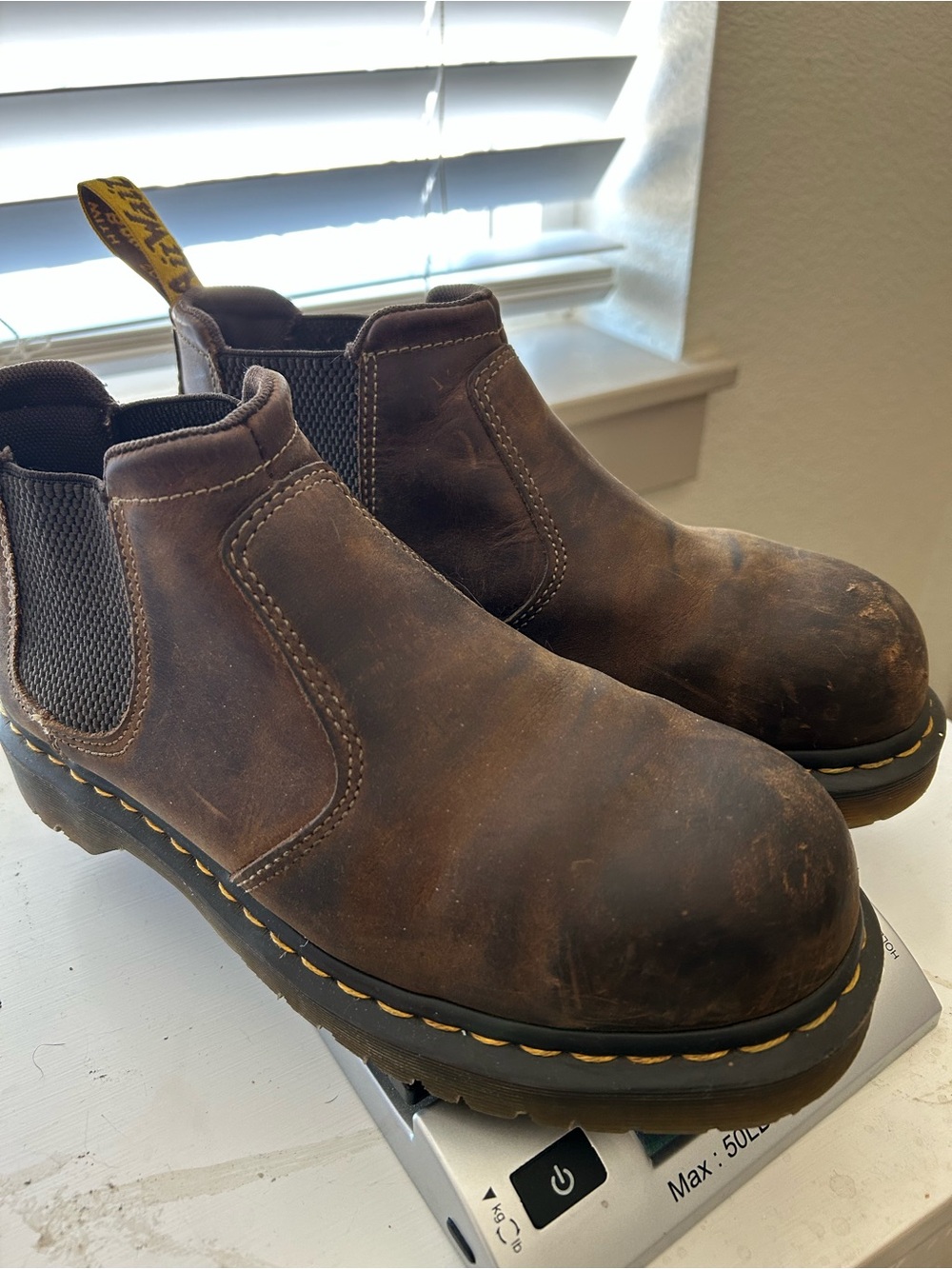 Dr. Martens Brown Leather Chelsea Work Boots Non-Slip Steel-Toe AIRWAIR